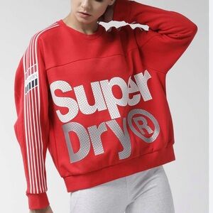 Superdry Red/White Logo Printed Sweatshirt Athletic Activewear Women’s Size 6